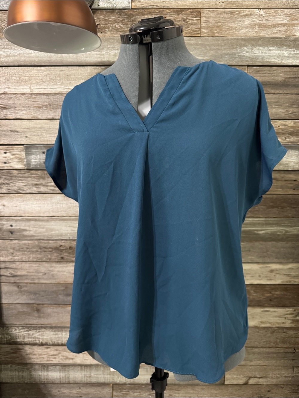Women's Teal V-Neck Short Sleeve Blouse
